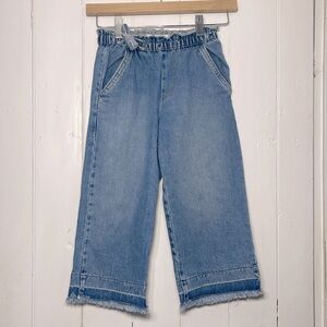 ZARA EUC Wide Leg Raw Hem Paper Bag Elastic Waist Blue Jeans
